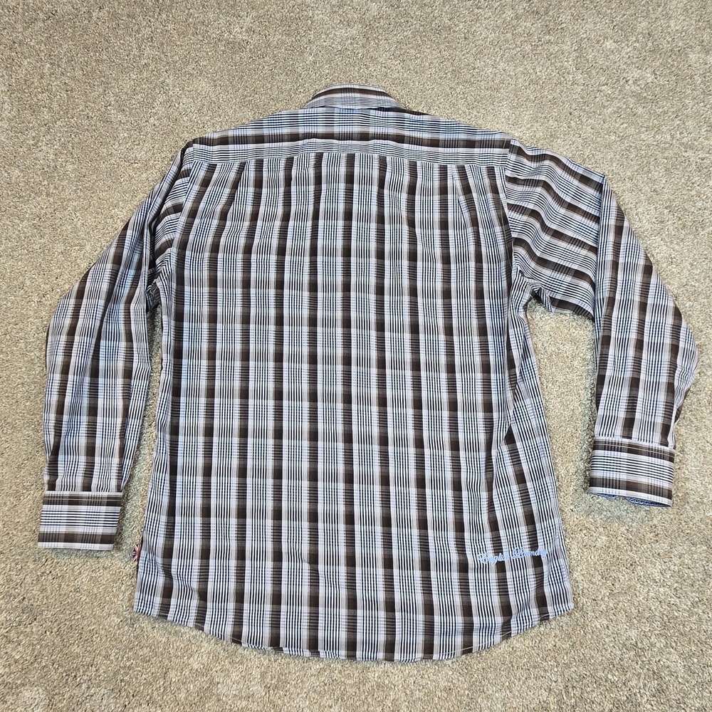 English Laundry Mens Size 16 1/2 34/35 Button Down Shirt Brown Blue Plaid - Picture 8 of 10